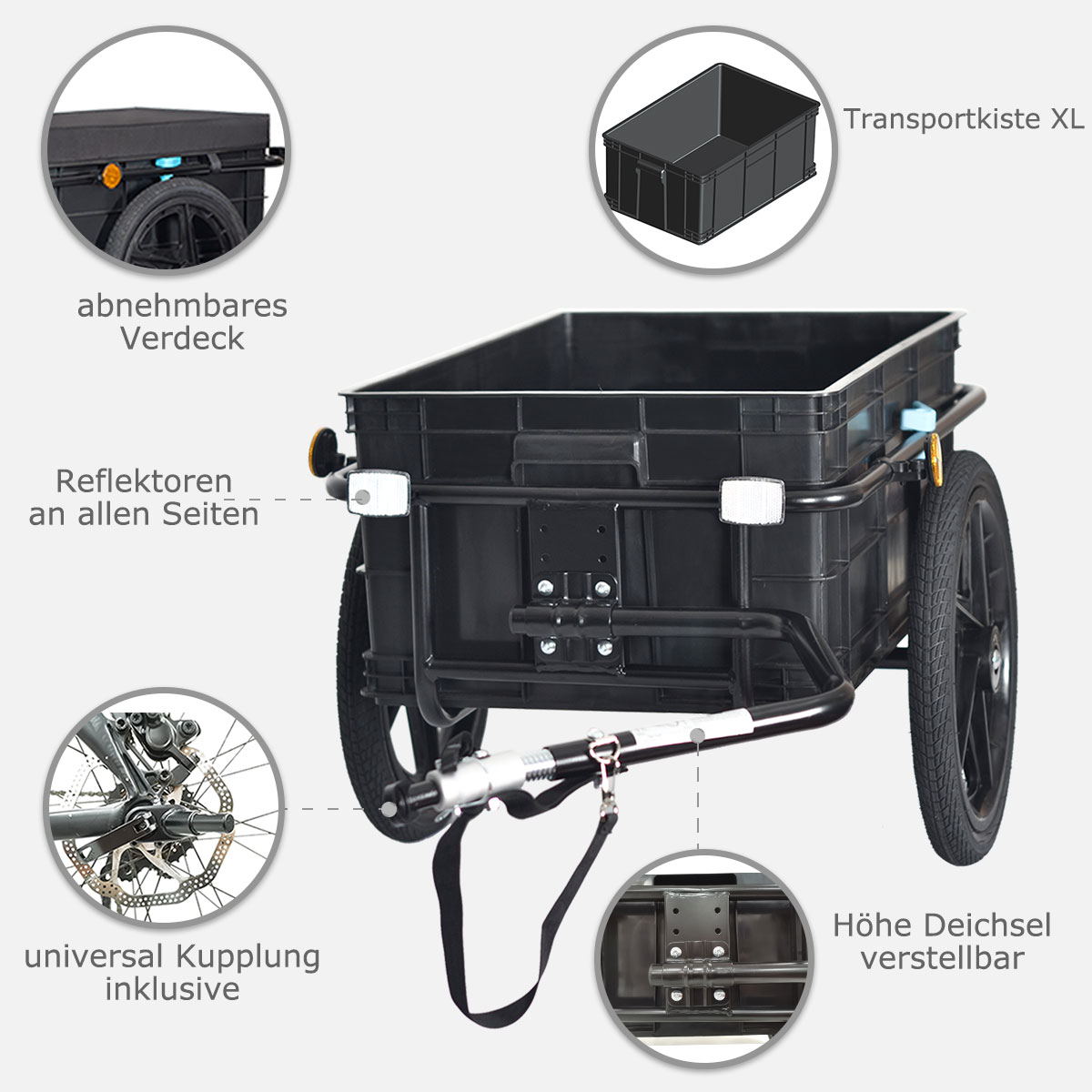 TIGGO® PLUS Fahrrad Lastenanhänger & Handwagen mit 70 Liter Transportbox